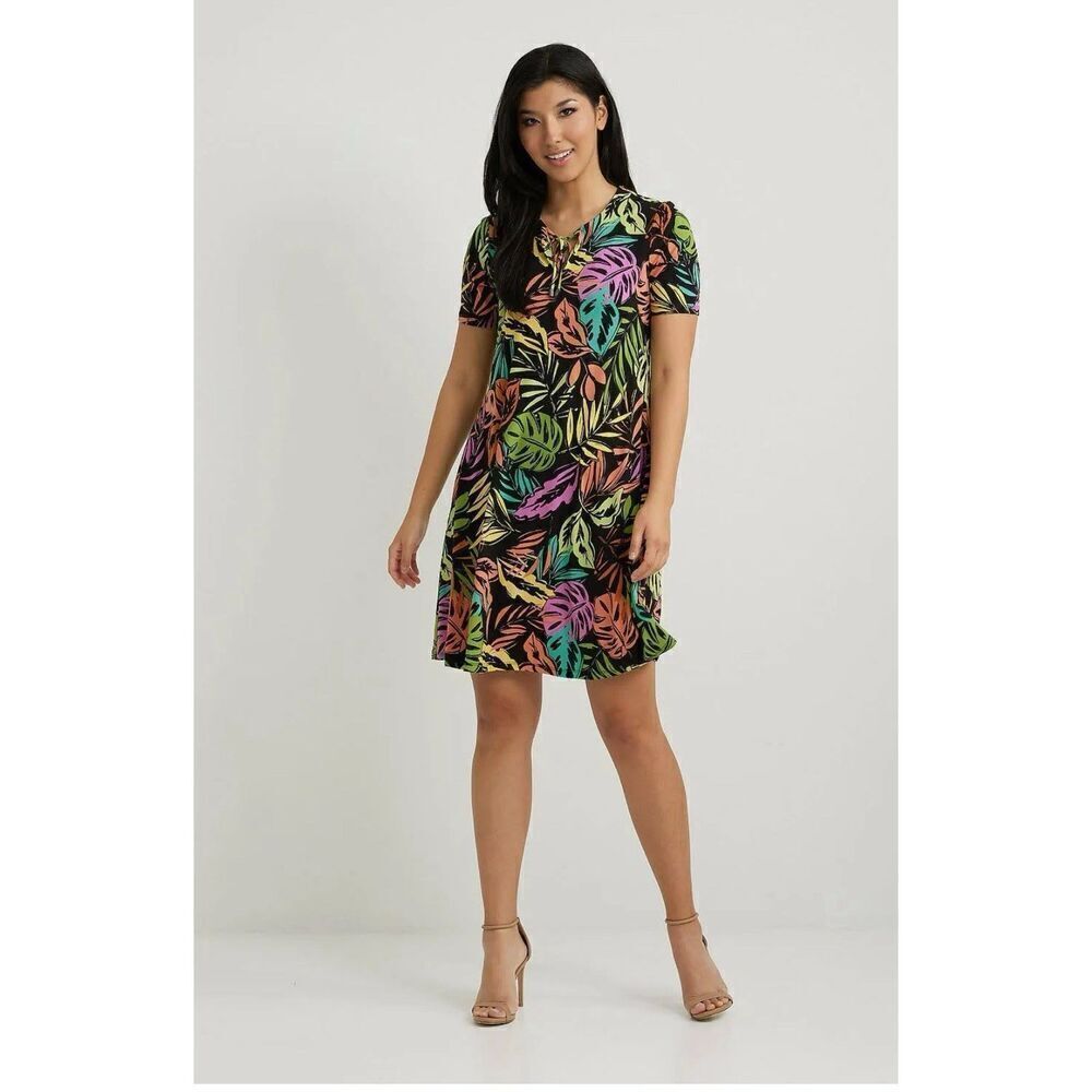 Joseph Ribkoff Mini Tropical Dress Women's Sz 8βSlinky Stretch Vacation Summer